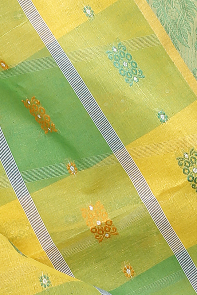 Yellow Green Pure Cotton RajSahi Tant Saree (953)